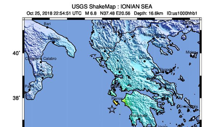 У берегов Греции произошло землетрясение магнитудой 6,8
